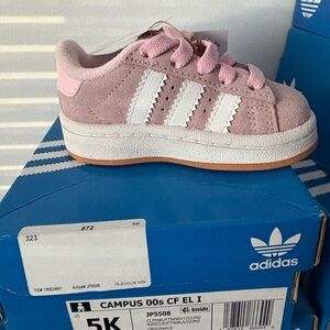 adidas Kids Pink Suede Campus-Style Sneakers with White Stripes